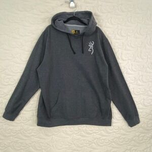 Browning Gray Pullover Hoodie Sweatshirt Mens XXL Buckmark Logo Kangaroo Pocket